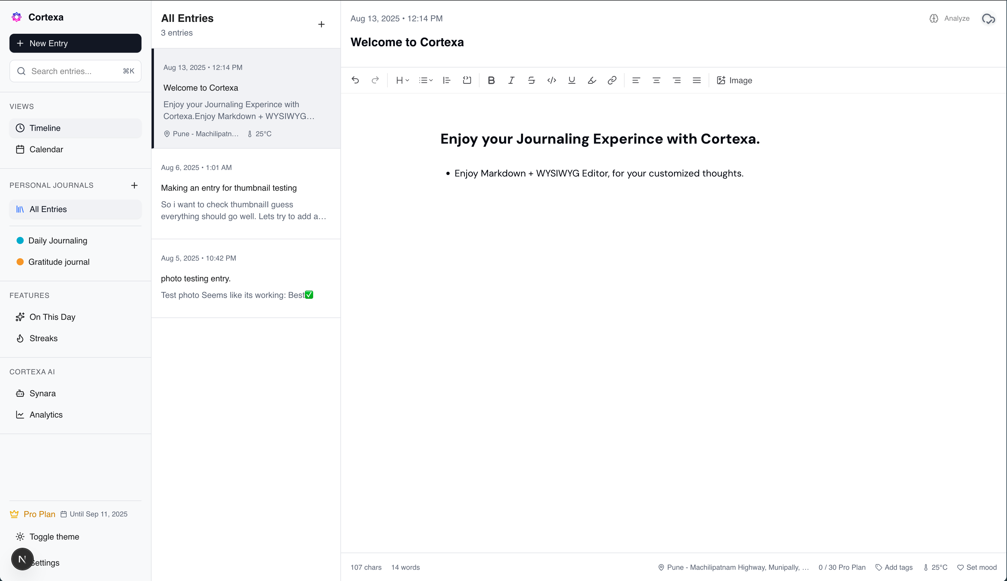 Cortexa Dashboard Screenshot